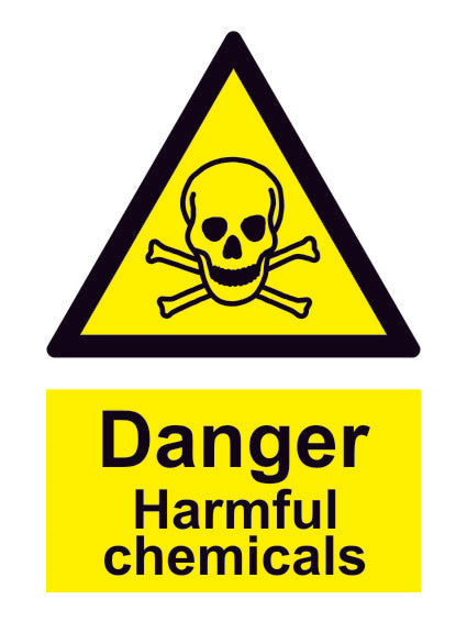 HAZARD SIGN DANGER HARMFUL CHEMICALS 200 x 150 MM
