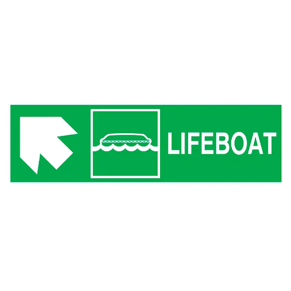 DIRECTION SIGN ARROW 45DEG UP(L)/ LIFEBOAT 100x300 MM