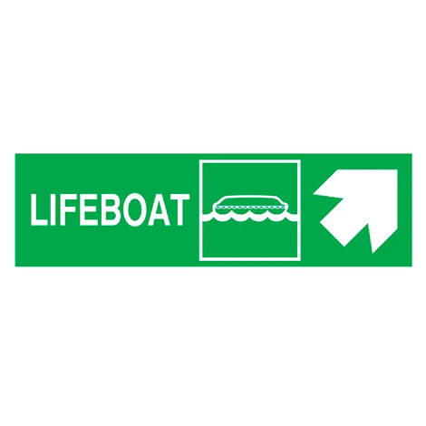 DIRECTION SIGN LIFEBOAT/ARROW 45DEG UP(R) 100x300 MM