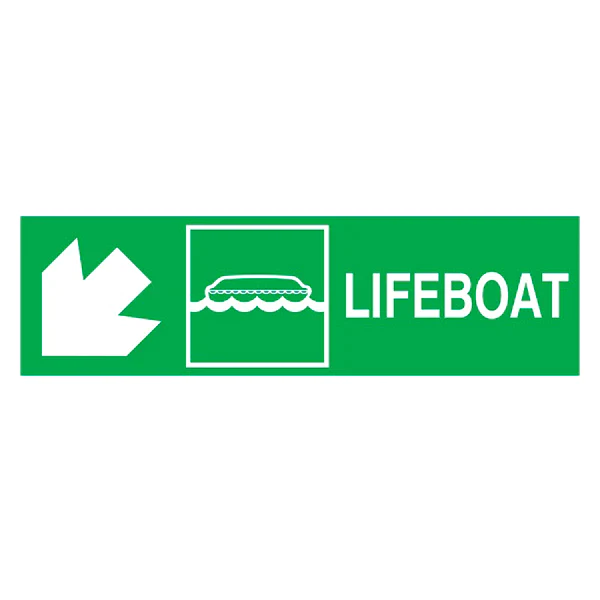 DIRECTION SIGN ARROW 45DEG DOWN(L)/LIFEBOAT 100x300 MM