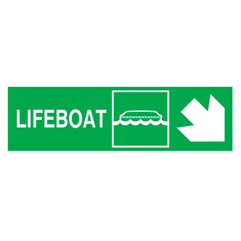 DIRECTION SIGN LIFEBOAT/ARROW 45DEG DOWN(R) 100x300 MM