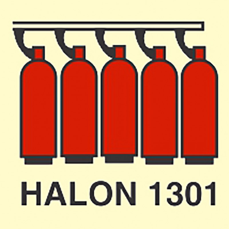 FIRE CONTROL SIGN HALON 1301 BATTERY 150x150 MM