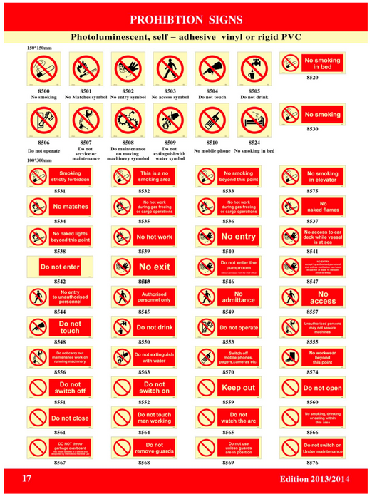 PROHIBTION SIGNS (SIZE 150*150mm)