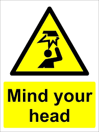 SIGN WHITE VINYL SELF ADHESIVE #7570 200x150 MM, MIND YOUR HEAD